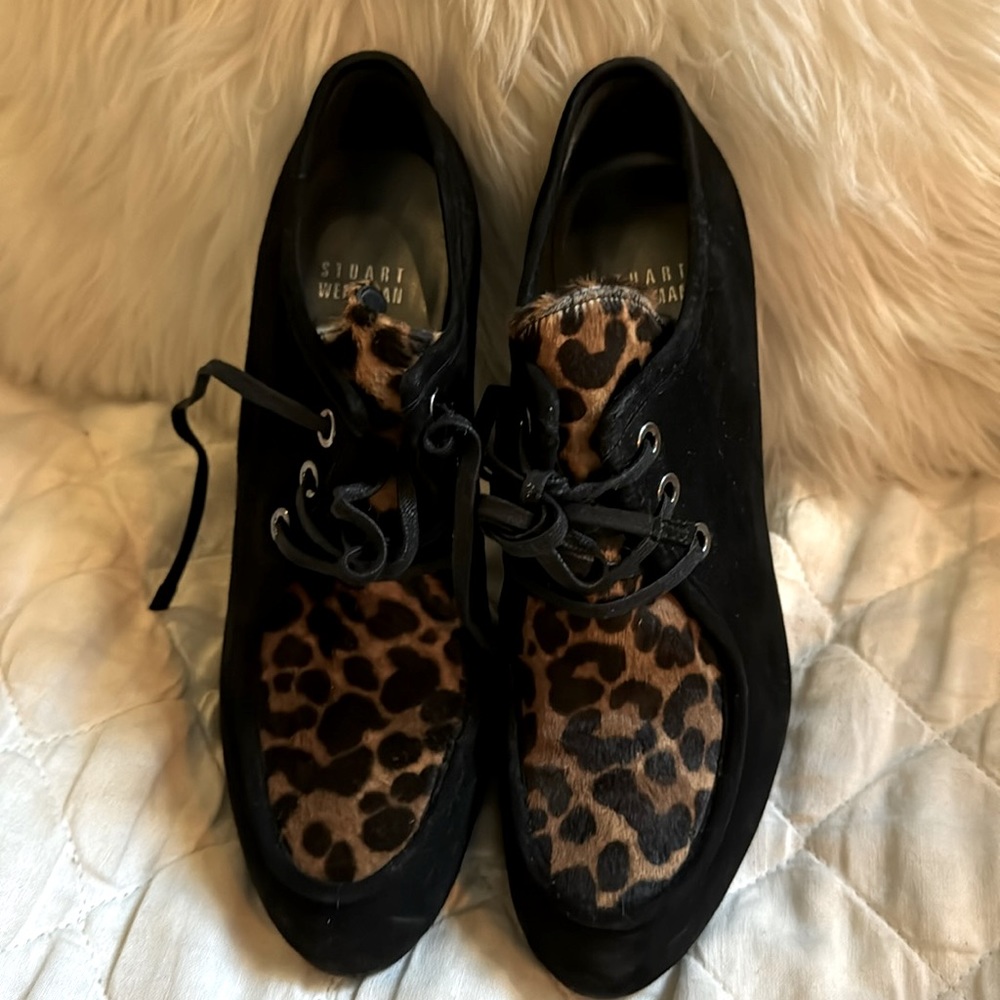 Stuart Weitzman Women’s Suede Animal Print Lace-Up Boots 7.5